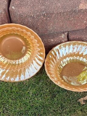 2 Vintage Anchor Hocking Fire King Peach Lustre Swirl Bowls
